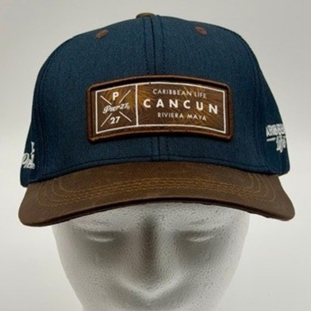 Pier 27 Cancun Riviera Maya Baseball Cap Navy Blue Brown Adjustable Strap